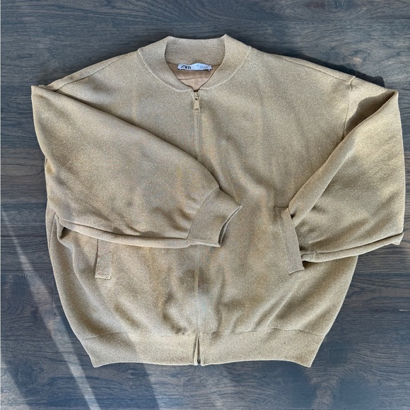 Zara Knit Bomber Cardigan with Gold Metallic Thread size Small - Picture 5 of 9